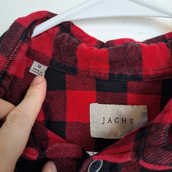 Jachs Red Black Buffalo Plaid 100% Cotton Long Sleeve Button Down Size Medium - Picture 4 of 8